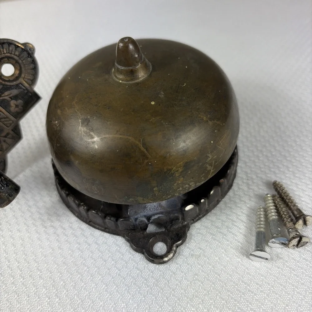 Antique 1872 Victorian Eastlake Mechanical Doorbell with Lever Pull Handle